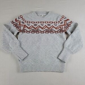 Mystree Knit Sweater Womens Small Gray Brown Fair Isle Nordic PulloverSoft knit